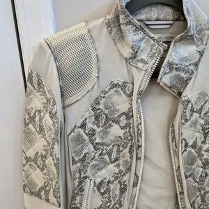 Blanc Noir Snake Print Bomber Jacket - Gray and Cream